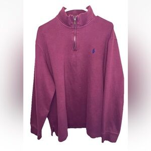 Polo Ralph Lauren Sweatshirt Men XL Burgundy Quarter Zip Estate Rib Preppy EUC